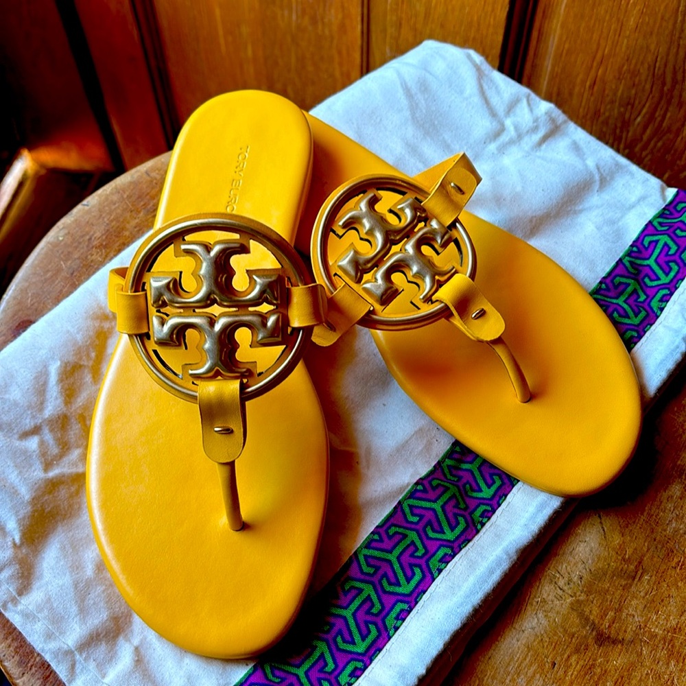 Tory Burch Metal Miller Sandals in Peachy Gold
